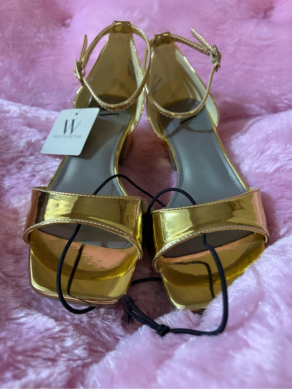 Worthington Metallic Gold Ankle-Strap Block Heels